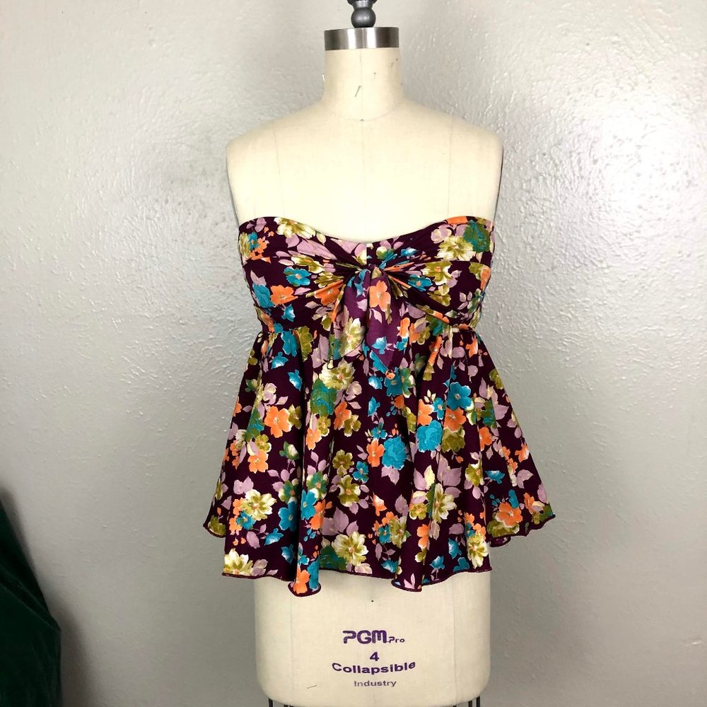 Deep Purple Floral Strapless Top W/ Circle Bottom